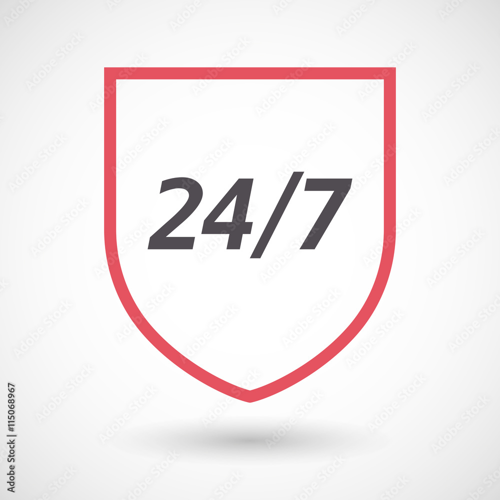 Isolated line art shield icon with the text 24/7 Isolated line art shield icon with the text 24/7