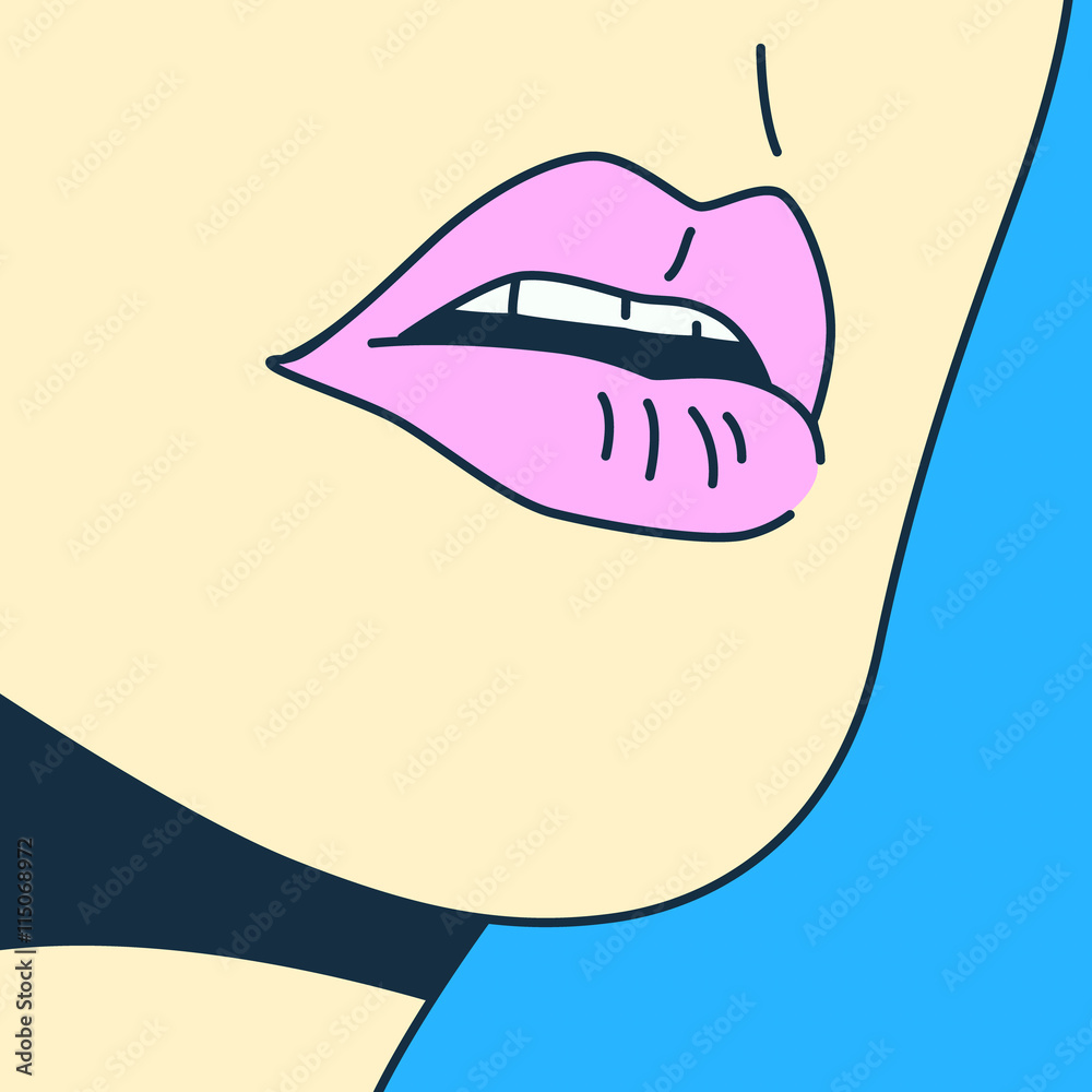Girl pink lips. Retro Pop art style. Girl pink lips. Retro Pop art style.
