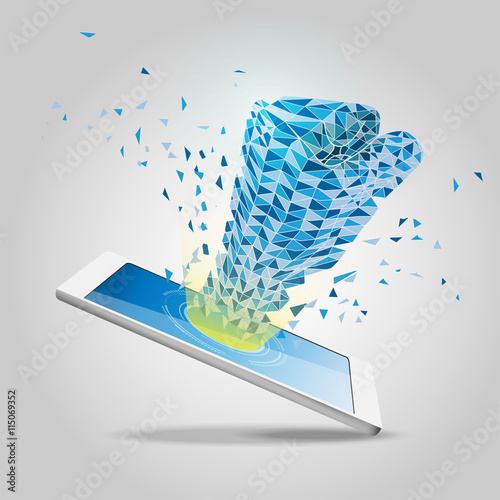 polygon hand, technology abstract, digital revolution.