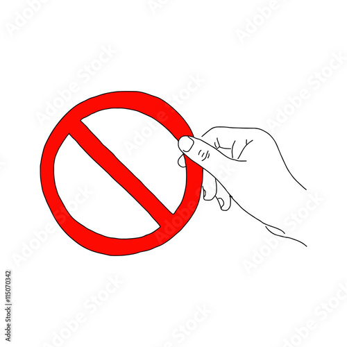 illustration vector doodle hand drawn of sketch hand holding red prohibit sign