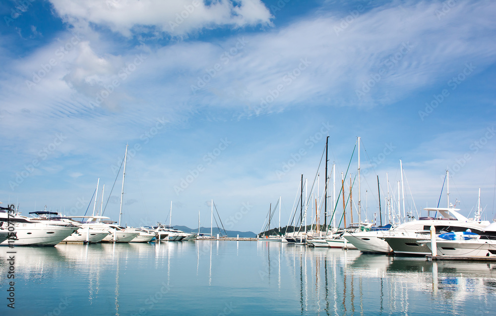 PHUKET THAILAND - JUNE 27,2016 : Docks for boats, luxury yachts and sailboats at AO PO GRAND MARINA 27,2016 at Ao Po, Paklok ,Phuket ,Thailand