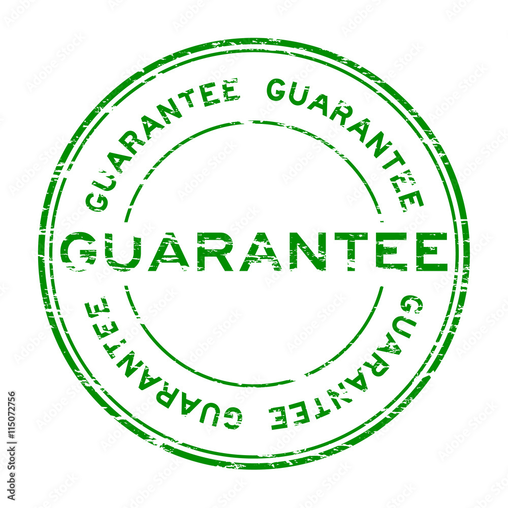 Grunge green guarantee stamp on white background