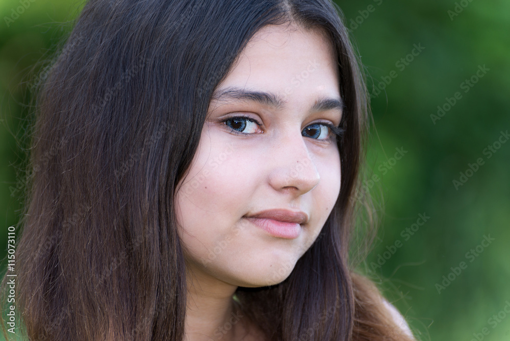 Portrait of girl with blue lenses in eyes Portrait of girl with blue lenses in eyes