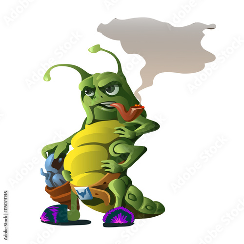 Funny caterpillar with revolver smoking pipe