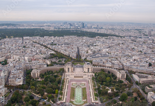 View of Paris and Trocadero Gardens from the top of the Eiffel tower