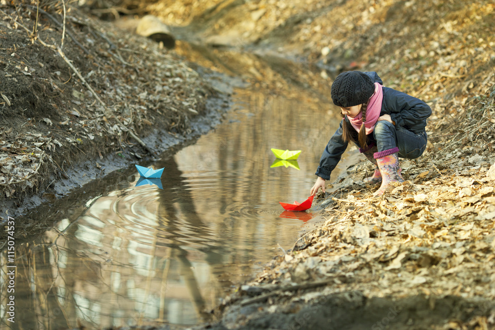 custom made wallpaper toronto digitalGirl on the river bank plays Paper Boat