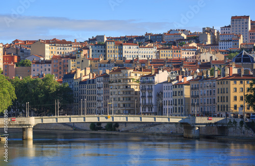 Pont de la Feuillee and Croix Rousse on a summers day in Lyon  France