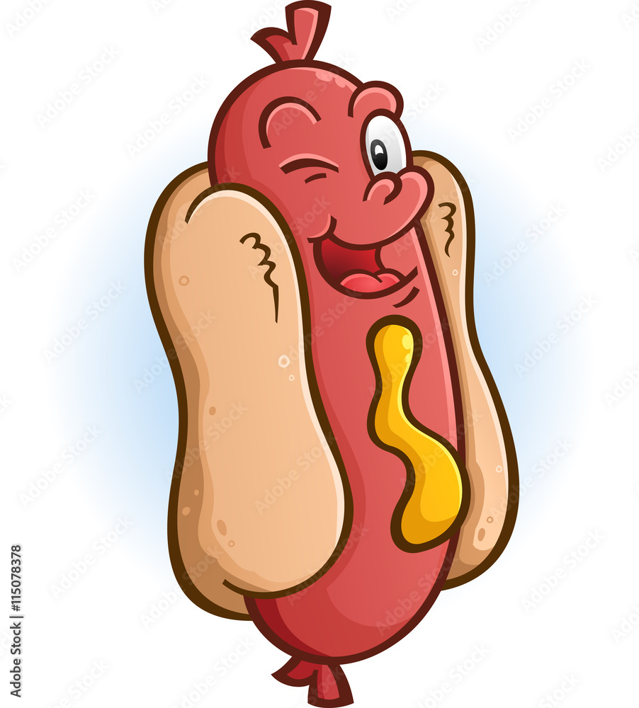 Hot Dog Cartoon Character Winking an Eye Stock Vector