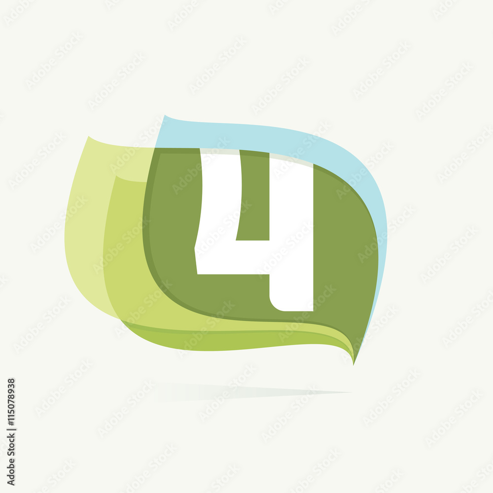 Number four logo in leaves or flags icon. Number four logo in leaves or flags icon.