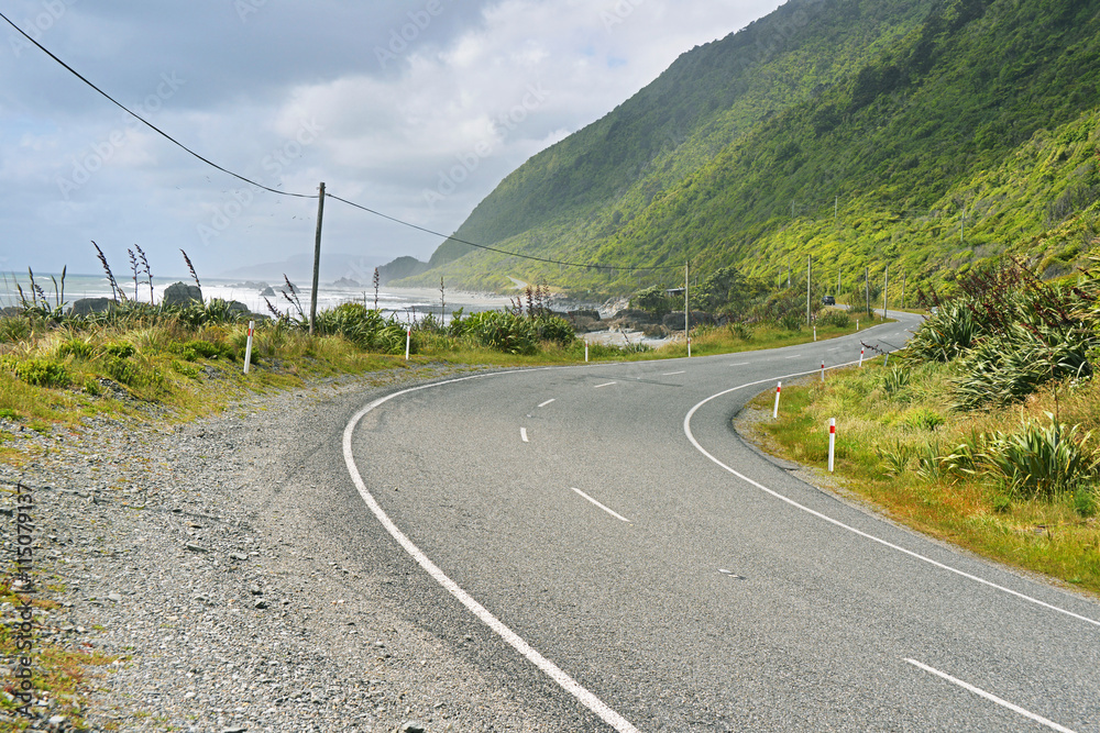 Coast highway on west coast of South island, New Zealand