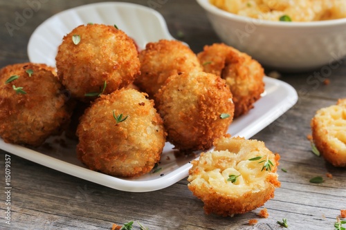 Fried Mac and cheese balls, selective focus