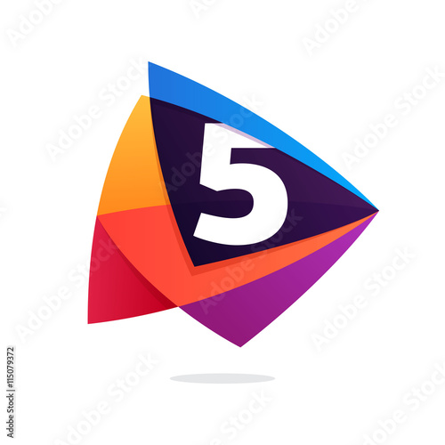 Number five logo in triangle Play button icon.