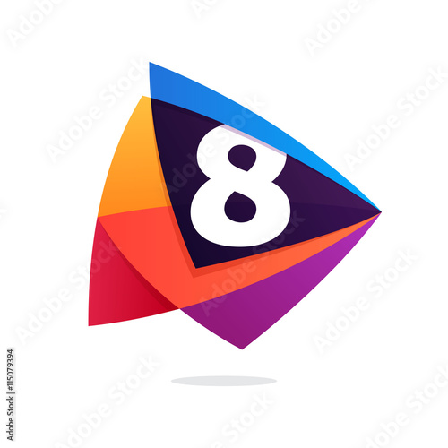 Number eight logo in triangle Play button icon.