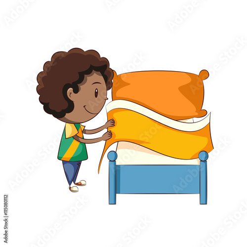 Boy making bed