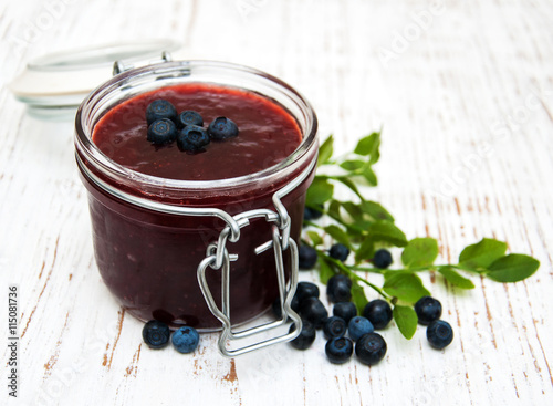 Blueberry jam and fresh blueberries