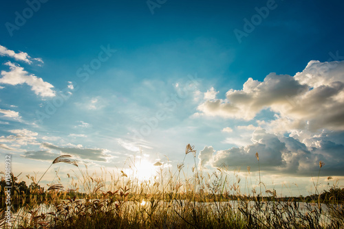 Beautiful Sunset landscape with blue sky