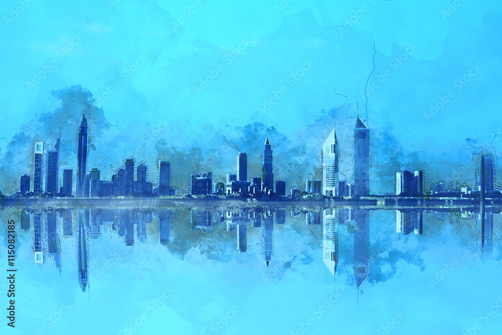Dubai Skyscrapers Painting, United Arab Emirates