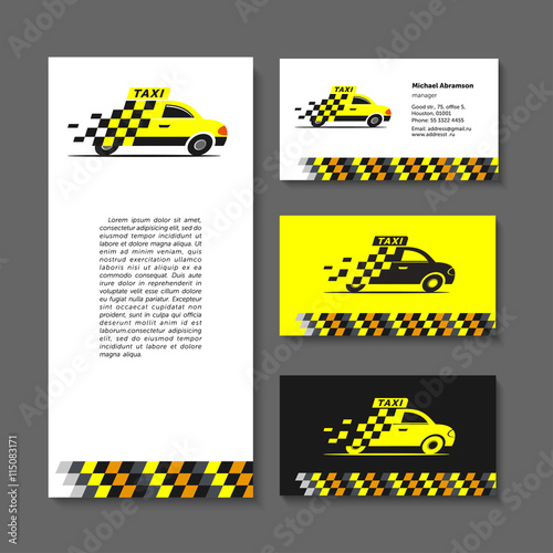 Taxi. Set. Elements of corporate style. Business cards, flyer.