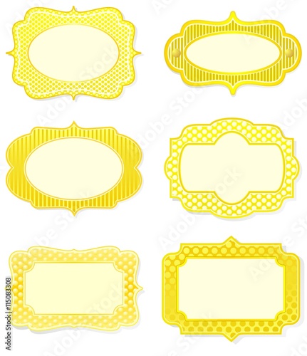 Set of yellow icon designs in old fashioned style