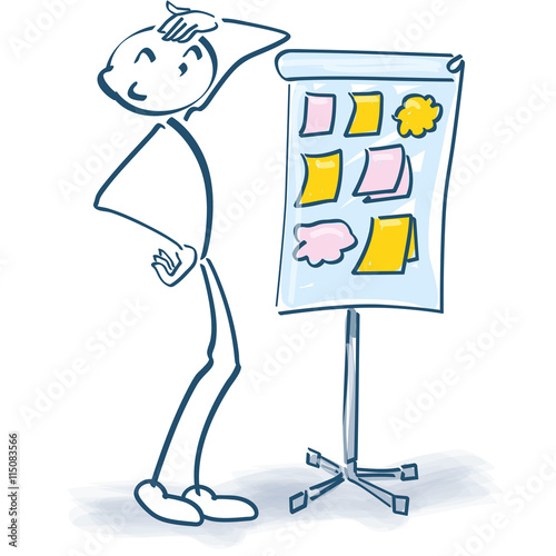 Strichmännchen mit Flipchart und Zettelchen