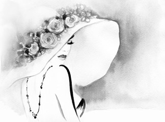 Leinwandbilder Aquarell Gesicht elegant lady. watercolor fashion illustration  © Anna Ismagilova