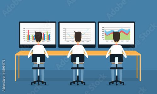 business people on monitor report graph and analysis concept