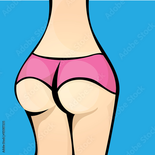 Sexy woman big booty. Vector girl in a pink bikini