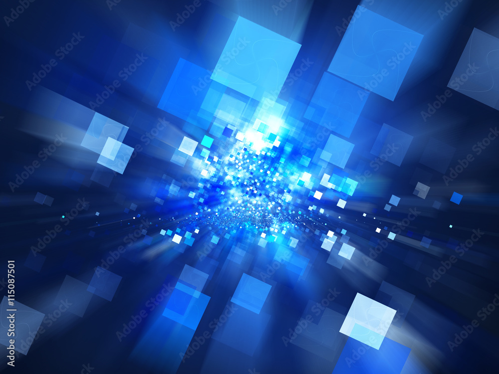 Obraz premium Blue glowing technology explosion with squares