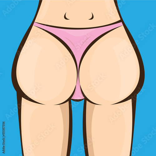 Sexy woman big booty. Vector girl in a pink bikini