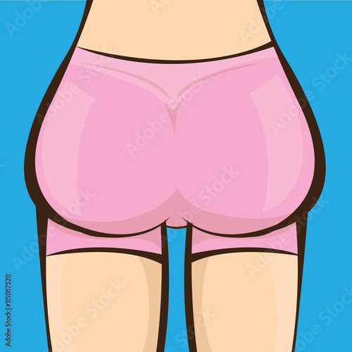 Sexy woman big booty. Vector girl in a pink bikini