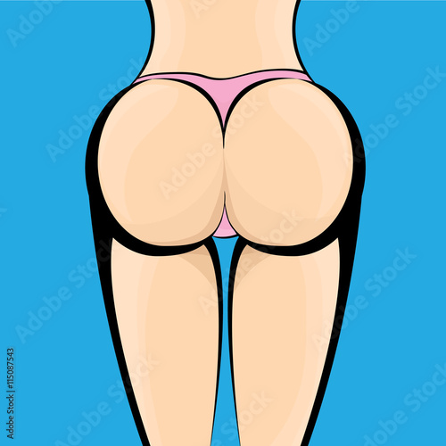 Sexy woman big booty. Vector girl in a pink bikini