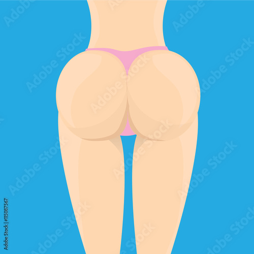 Sexy woman big booty. Vector girl in a pink bikini
