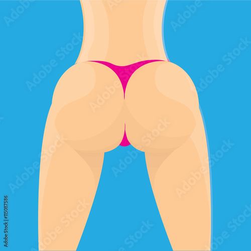 Sexy woman big booty. Vector girl in a pink bikini