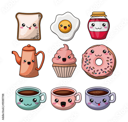set kawaii style food isolated icon design
