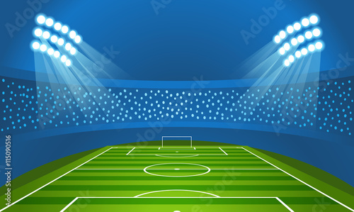 Light stadium mast vector illustration. Stadium with green footb