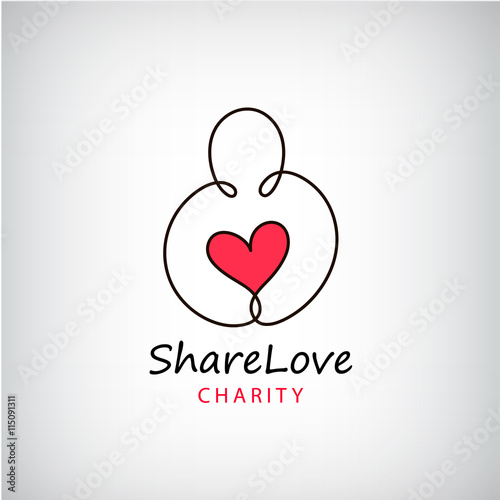 Vector charity logo. Heart in hand symbol, sign, icon,