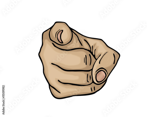 Hand pointing a finger at you. Figure is isolated