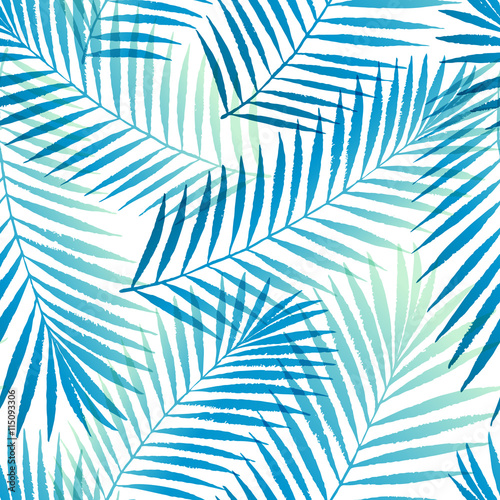 Summer gradient tropical palm tree leaves seamless pattern. Vector grunge design for cards, wallpapers, backgrounds and natural product.