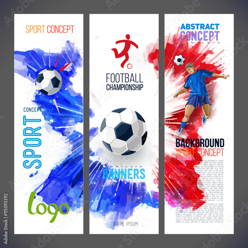 Football championship. Sports banners with Soccer player and ball football
