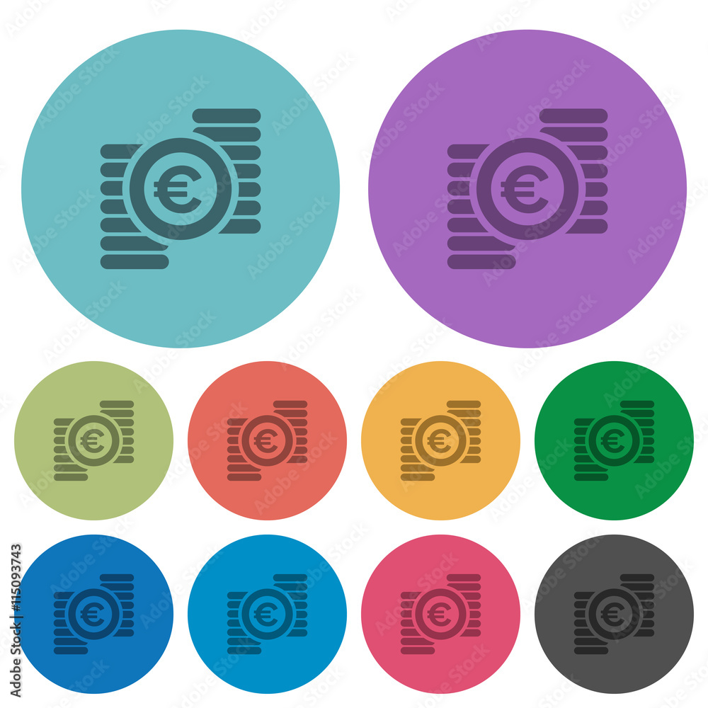 Color euro coins flat icons