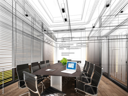 sketch design of interior conference room, wire frame