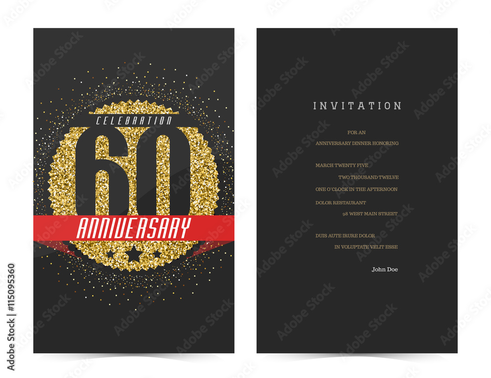 60th anniversary decorated greeting card template. 60th anniversary decorated greeting card template.