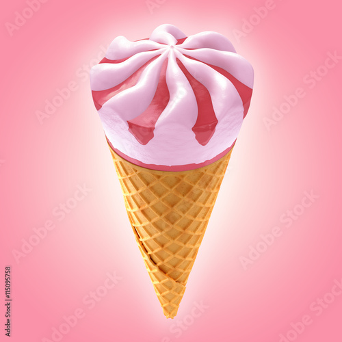 strawberry ice cream cone on background