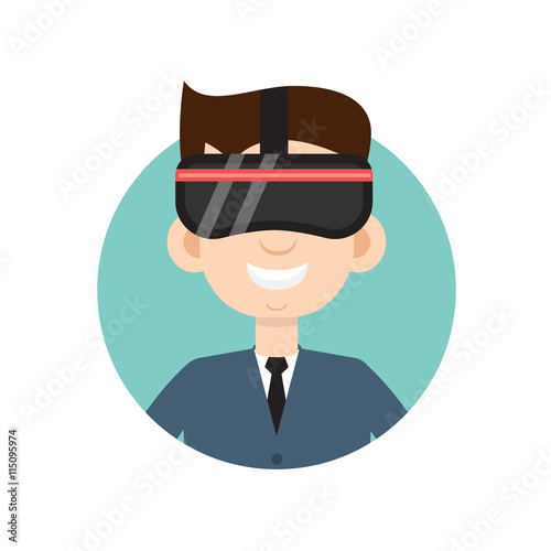 VR helmet man flat icon