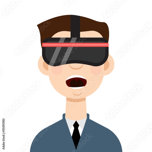 VR helmet man flat icon