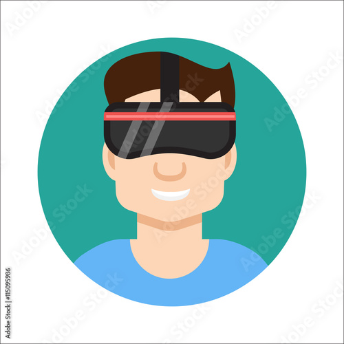 VR helmet man flat icon
