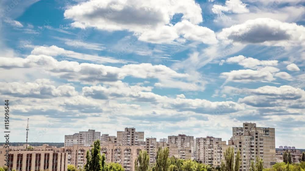  fast-moving clouds over the city, Kiev, timelapse