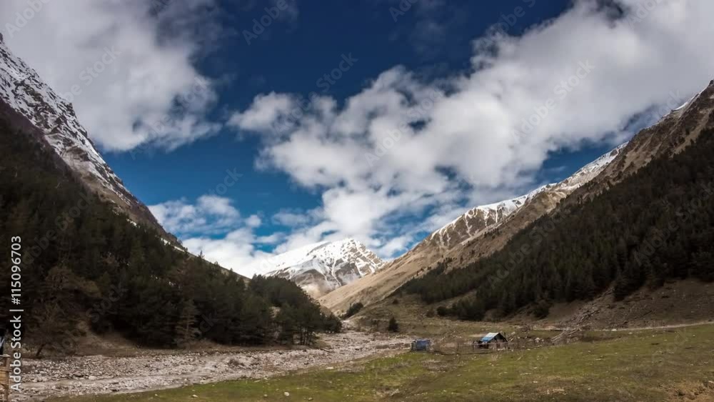Spring Valley with alpine meadows in the Caucasus Mountains, timelapse Spring Valley with alpine meadows in the Caucasus Mountains, timelapse