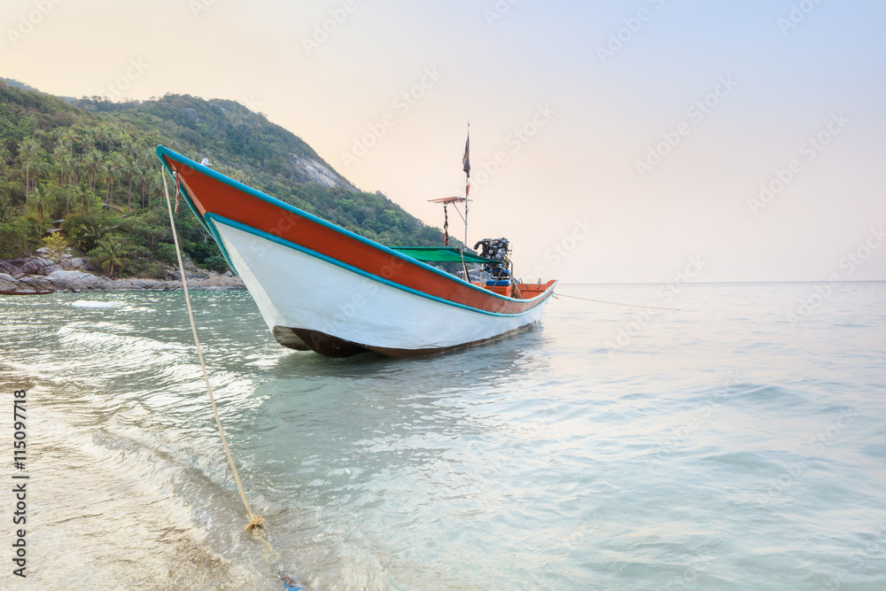 Traditional asian colorful long tail boat