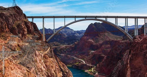 Hoover Dam Memorial Bridge Panning Time Lapse. time lapse pans right on the memorial bridge that connects Arizona and Nevada at the site of the Hoover Dam
